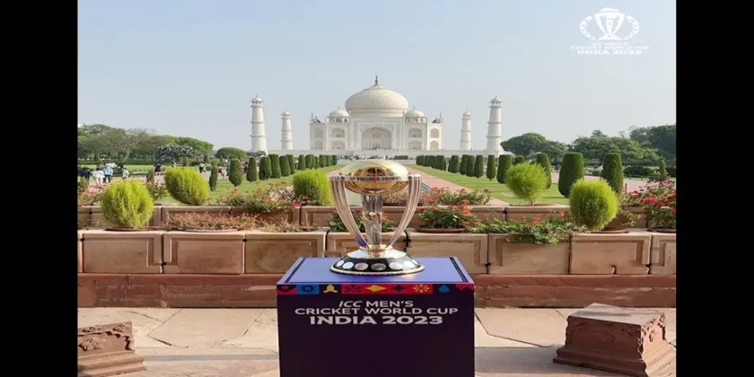 Cricket News: ICC Men’s Cricket World Cup Trophy Graces the Majestic Taj Mahal in Agra